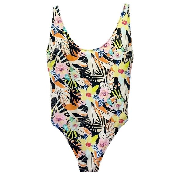 Old Navy One Piece Swimsuit Size XL Scoop Neck High Leg Tropical Floral Print - Picture 2 of 11